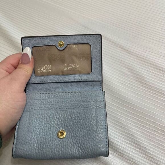 Michael Kors Mini Compact Blue Leather Card Wallet - Picture 5 of 9